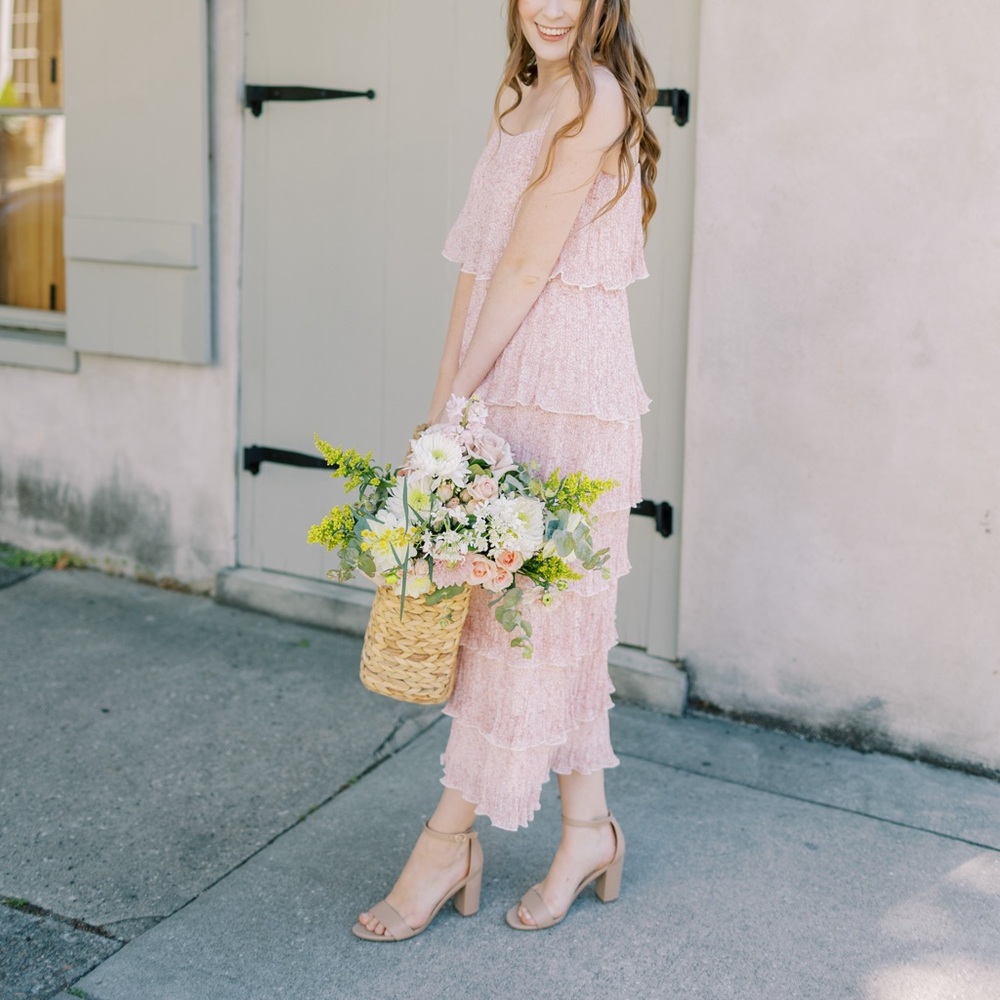 Lucy Paris Pink Ruffle Midi Dress